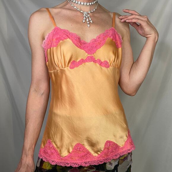 Express silk satin beaded lace trim camisole fairy‎ coquette vintage Y2K top M - Picture 10 of 14